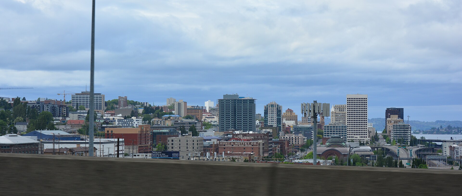 Downtown Tacoma, Washington skyline seen from Interstate 5